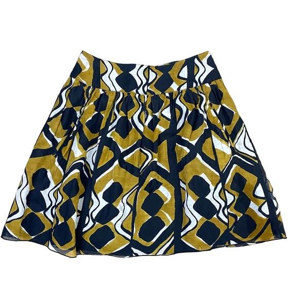 ANNA SUI Mini Skirt Anthropologie Geometric Print Size 2 Black & Gold Silk Blend - Picture 1 of 10